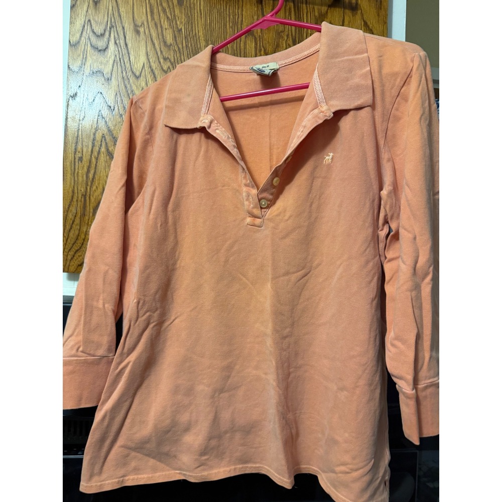 Old Navy Womens XL Peach‎ Orange Long Sleeve Polo Shirt Tiny Fit Pique Knit Y2K